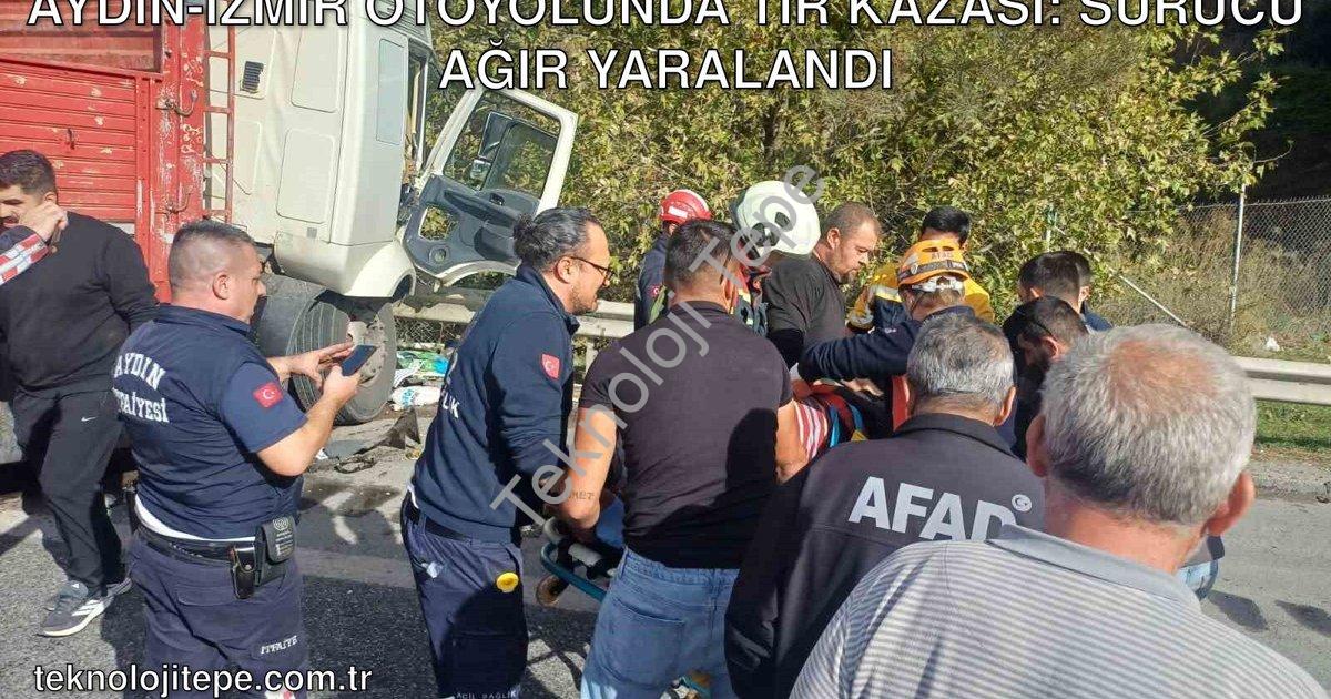 "Aydın-İzmir otoyolunda TIR kazası: Sürücü ağır yaralandı" başlıklı haber için fotorealistik, profes