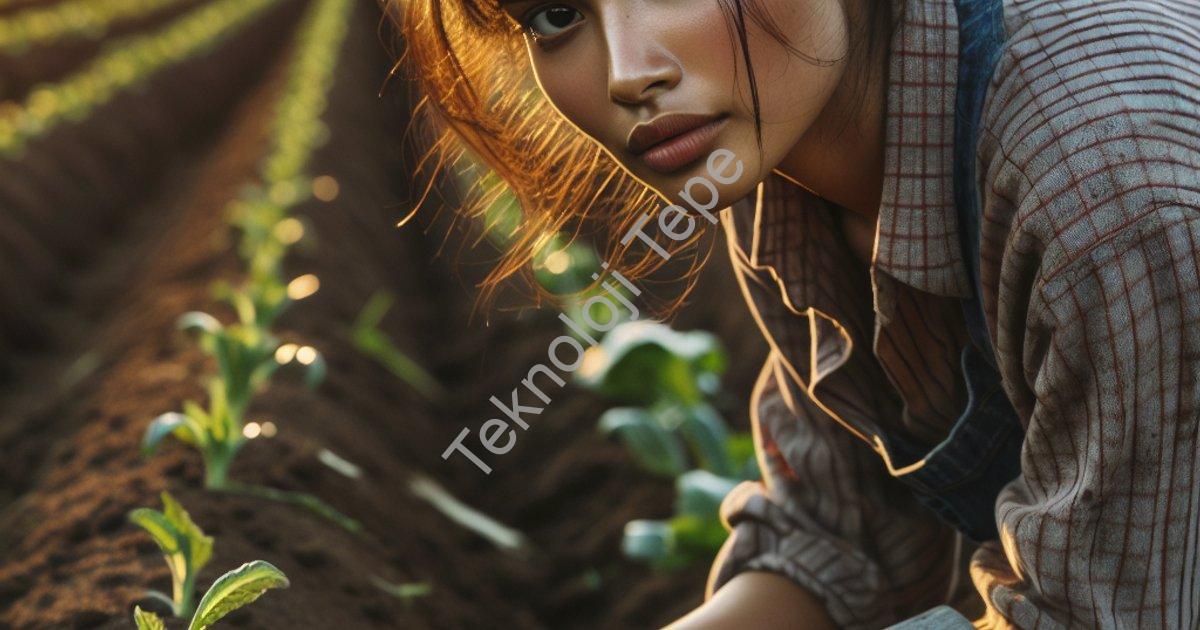 "Genç kadın çiftçi toprağa dönerek hayatını değiştirdi" başlıklı haber için fotorealistik, profesyon