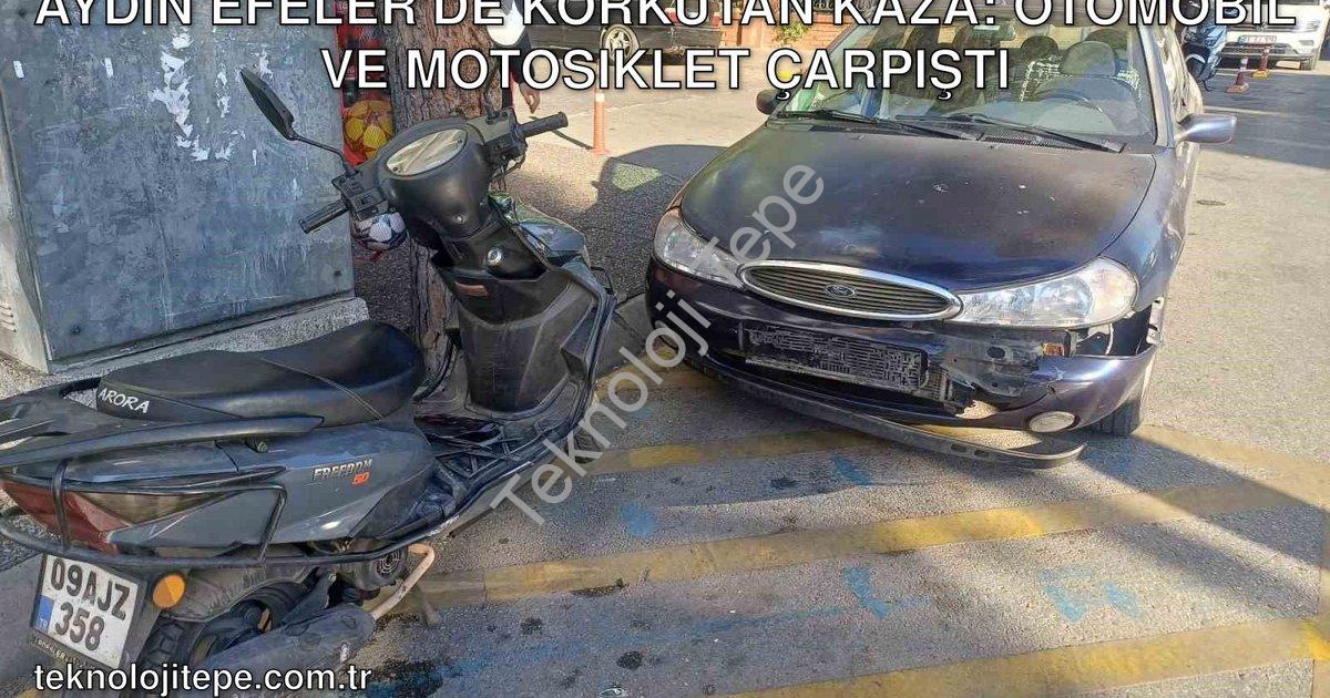 "Aydın Efeler'de Korkutan Kaza: Otomobil ve Motosiklet Çarpıştı" başlıklı haber için fotorealistik,